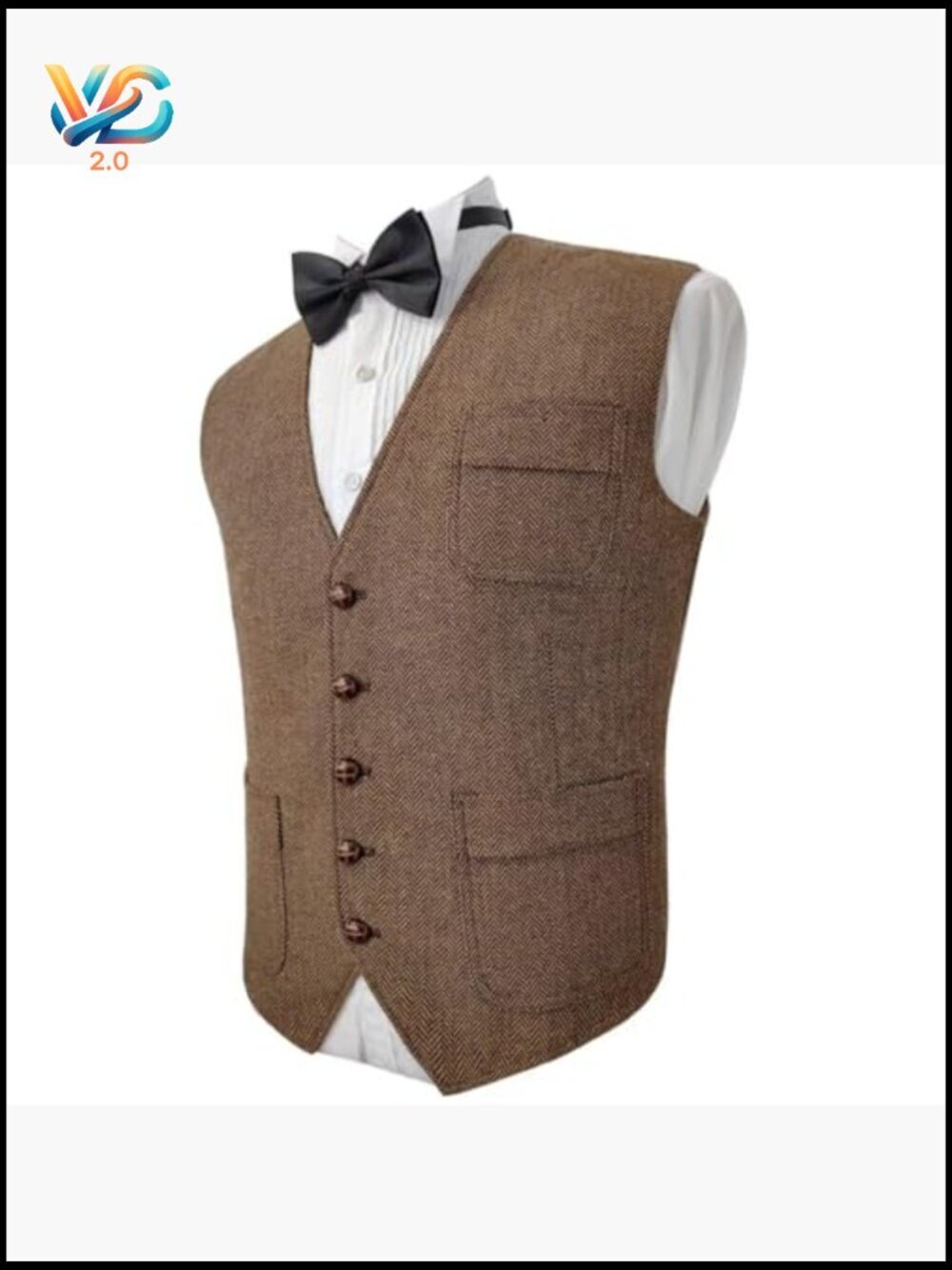 Men's Slim Fit Wool Tweed Vest for Wedding Business Formal Casual - Picture 4 of 6